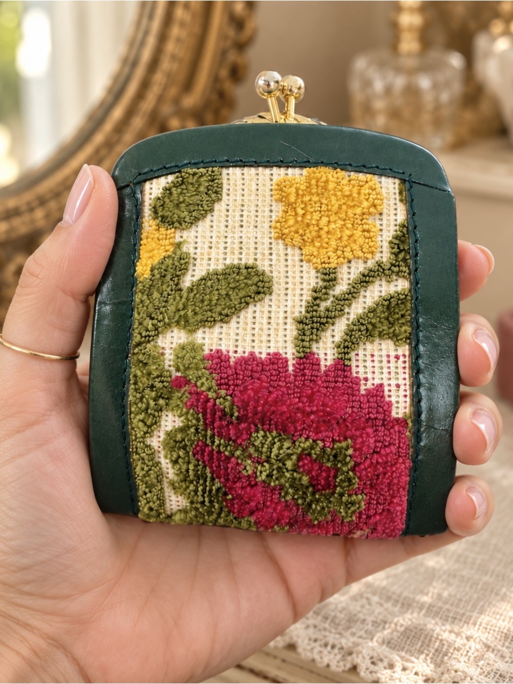 Floral Tapestry Coin Purse - Pink & Green